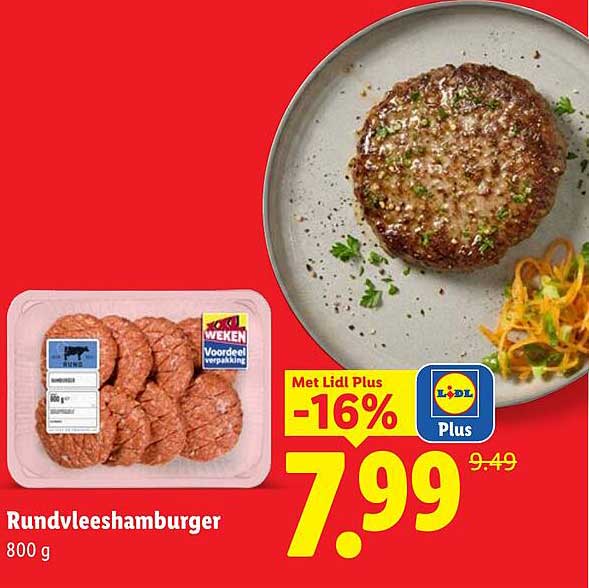 Rundvleeshamburger 800 g Met Lidl Plus -16%