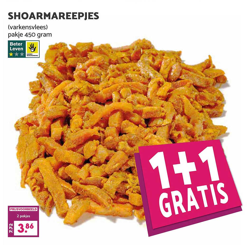 SHOARMAREEPJES (varkensvlees) pakje 450 gram 1+1 GRATIS
