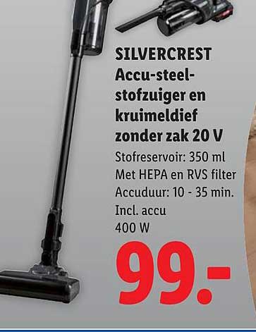 SILVERCREST Accu-steel-stofzuiger en kruimeldief zonder zak 20 V
