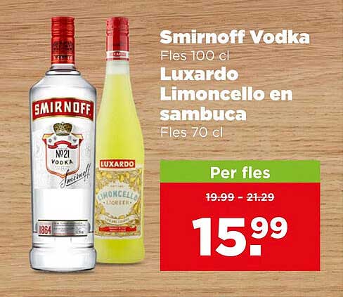 Smirnoff Vodka Fles 100 cl Luxardo Limoncello en sambuca Fles 70 cl