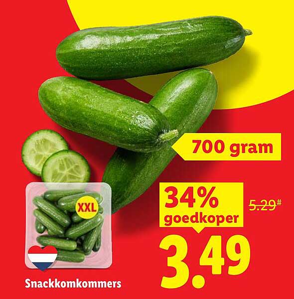 Snackkomkommers XXL 700 gram 34% goedkoper