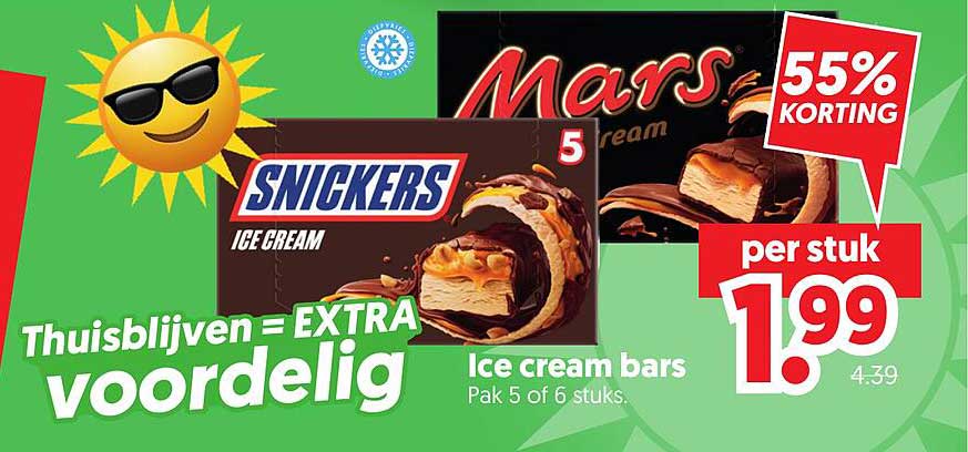 Snickers Ice Cream bars Pak 5 of 6 stuks 55% KORTING