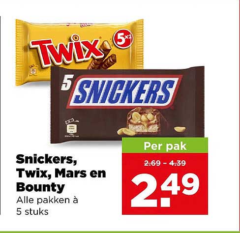 Snickers, Twix, Mars en Bounty Alle pakken à 5 stuks