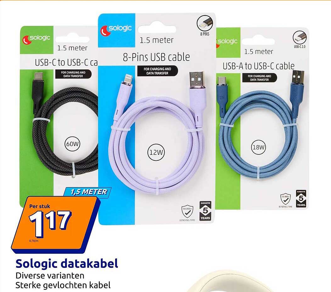 Sologic datakabel Diverse varianten Sterke gevlochten kabel