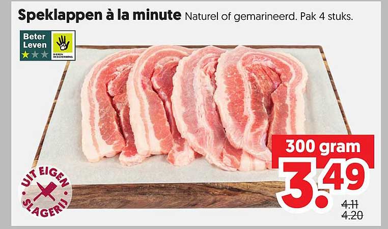 Speklappen à la minute Naturel of gemarineerd. Pak 4 stuks.