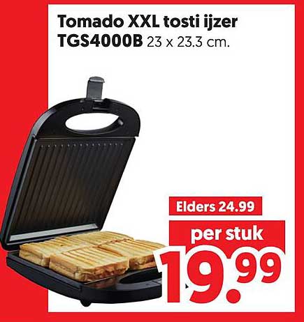 Tomado XXL tosti ijzer TGS4000B 23 x 23.3 cm.