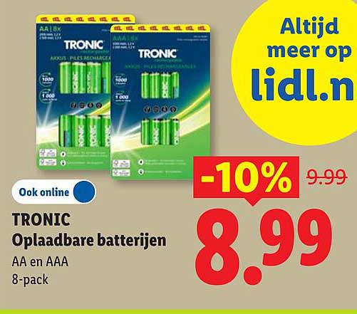 TRONIC Oplaadbare batterijen AA en AAA 8-pack -10%