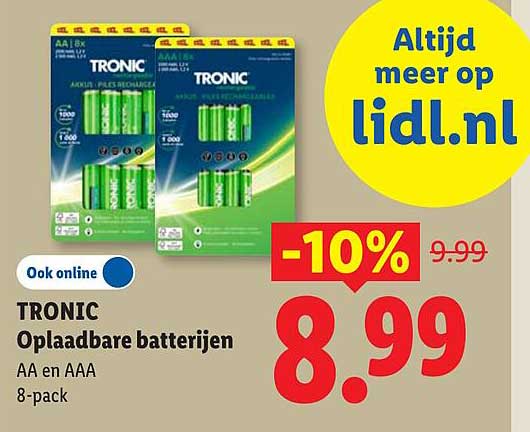 TRONIC Oplaadbare batterijen AA en AAA 8-pack -10%