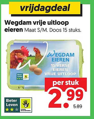 Vrijdagdeal Weqdam vrije uitloop eieren Maat S/M. Doos 15 stuks.