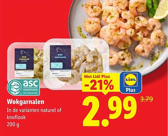Wokgarnalen In de varianten naturel of knoflook 200 g Met Lidl Plus -21%