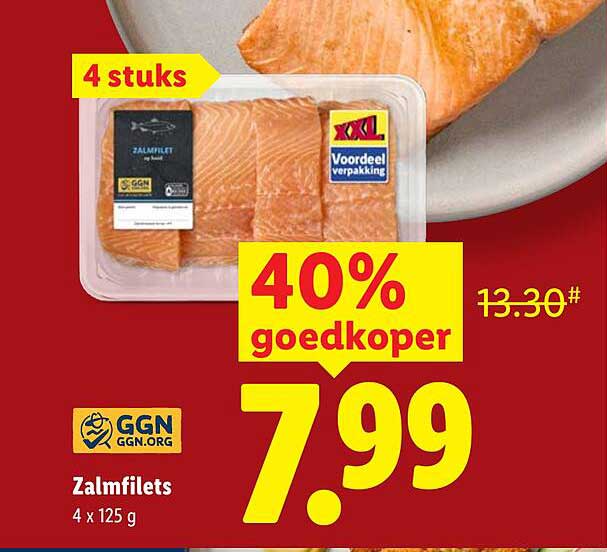 Zalmfilets 4 x 125 g 40% goedkoper
