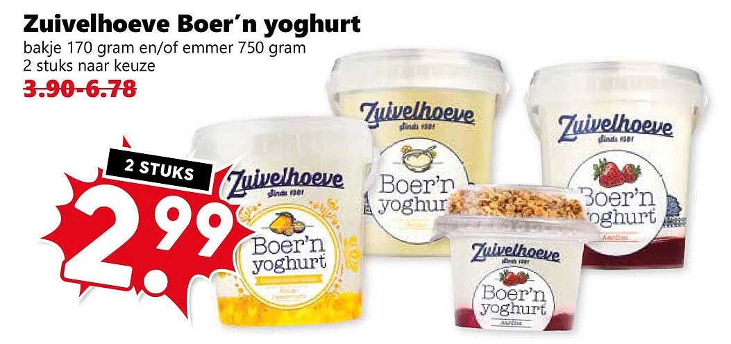 Zuivelhoeve Boer’n yoghurt 2 stuks naar keuze
