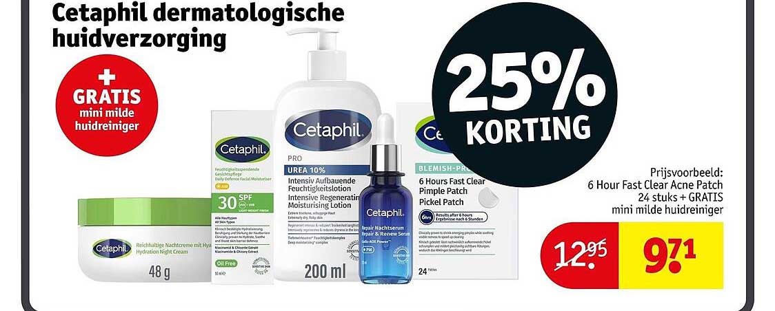 Cetaphil dermatologische huidverzorging + GRATIS mini milde huidreiniger 25% KORTING