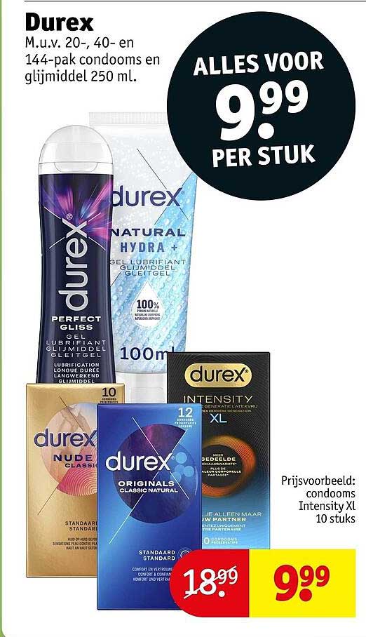 Durex M.u.v. 20-, 40- en 144-pak condooms en glijmiddel 250 ml.