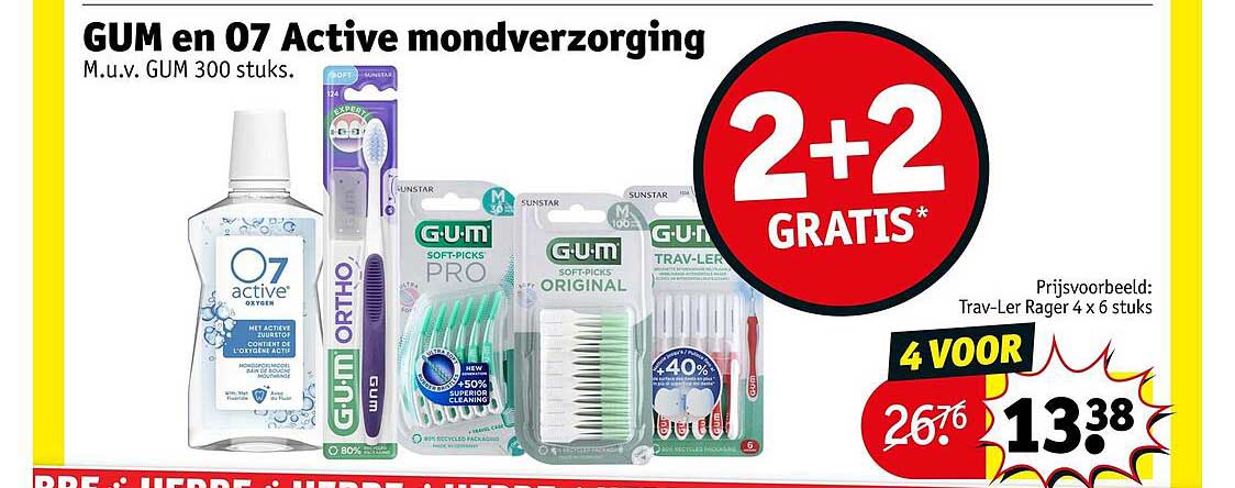 GUM en 07 Active mondverzorging 2+2 GRATIS