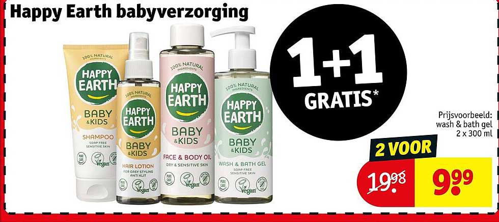 Happy Earth babyverzorging 1+1 GRATIS*