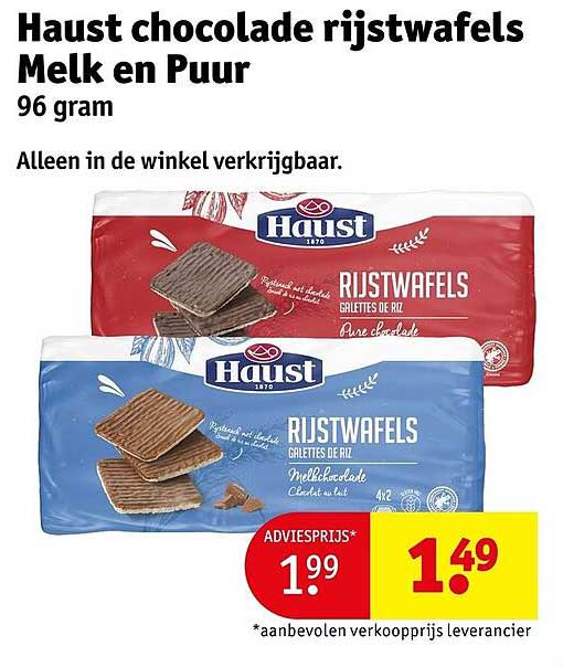 Haust chocolade rijstwafels Melk en Puur 96 gram