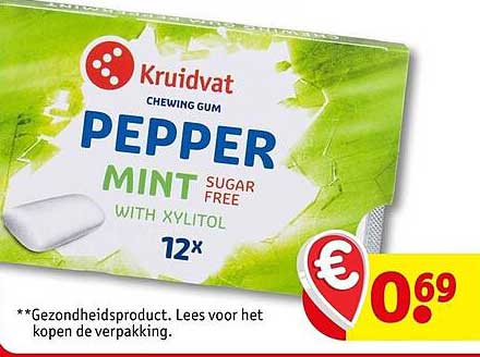 Kruidvat Chewing gum Pepper Mint sugar free with xylitol 12x