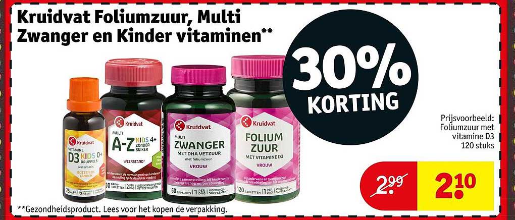 Kruidvat Foliumzuur, Multi Zwanger en Kinder vitaminen** 30% KORTING