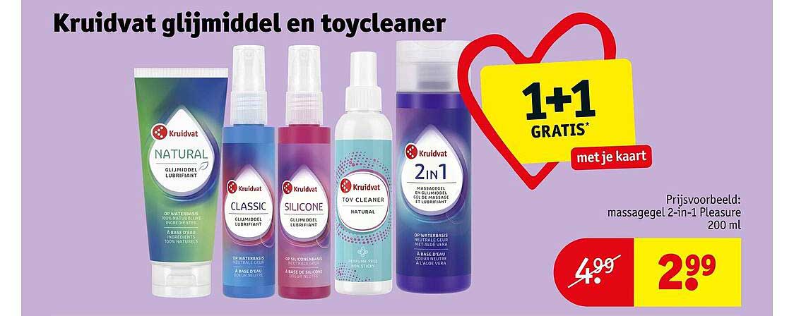 Kruidvat glijmiddel en toycleaner 1+1 GRATIS met je kaart
