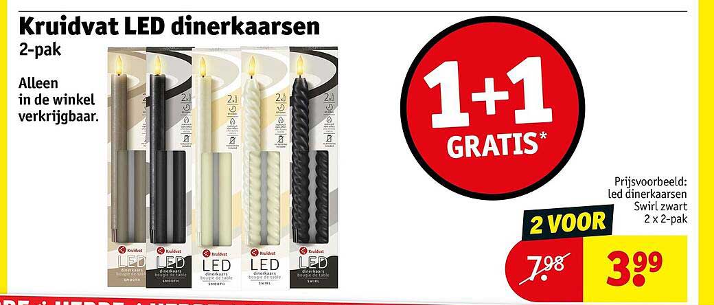 Kruidvat LED dinerkaarsen 2-pak 1+1 GRATIS