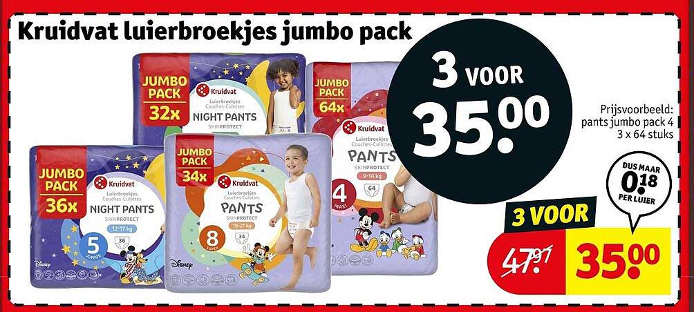 Kruidvat luierbroekjes jumbo pack 3 voor 35.00