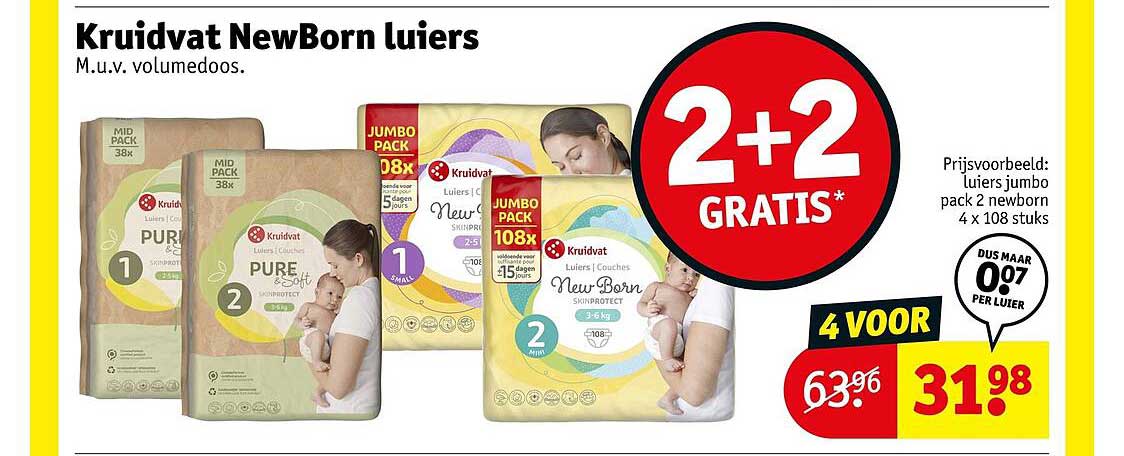 Kruidvat NewBorn luiers 2+2 gratis