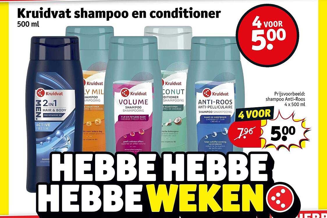 Kruidvat shampoo en conditioner 500 ml 4 voor 5,00