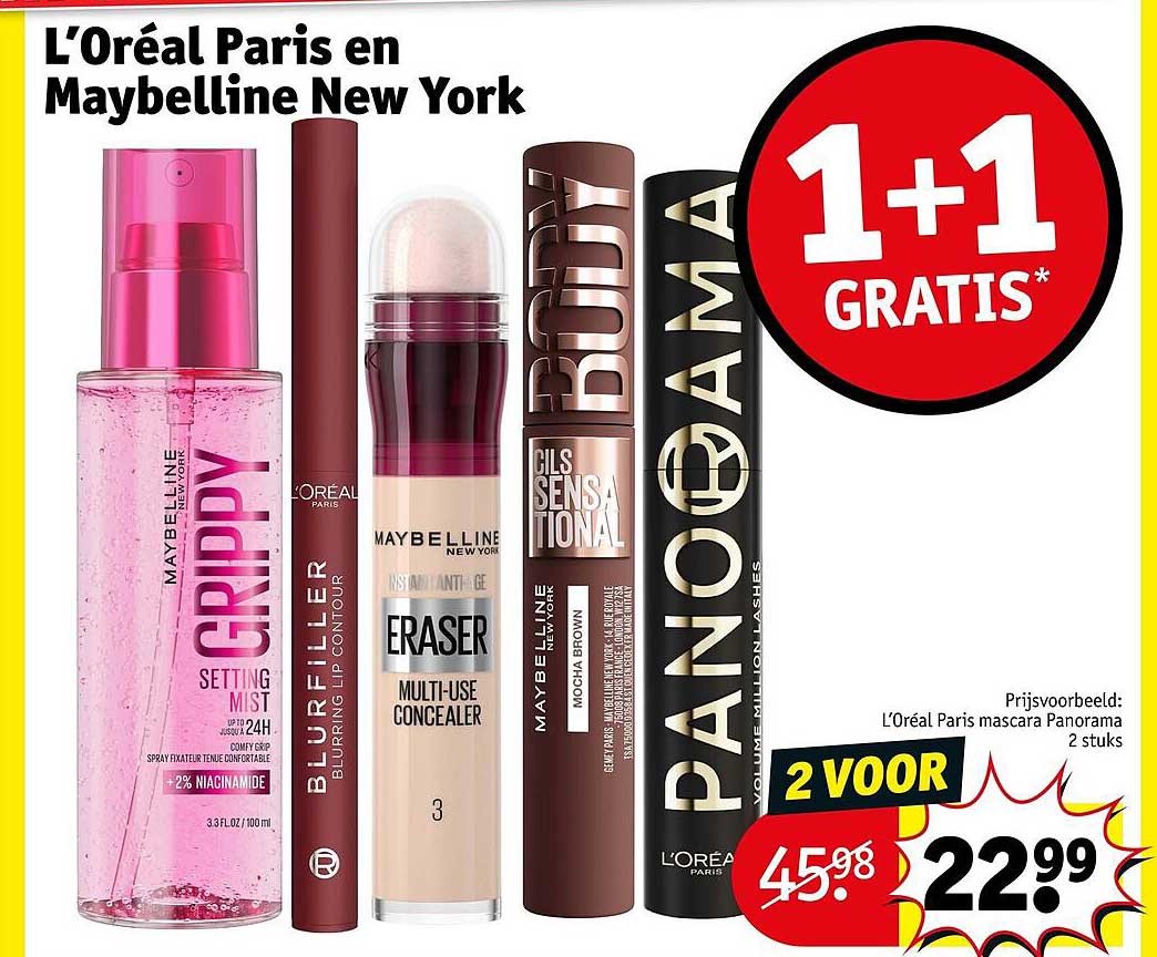 L'Oréal Paris en Maybelline New York 1+1 GRATIS*