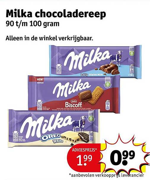 Milka chocoladereep 90 t/m 100 gram