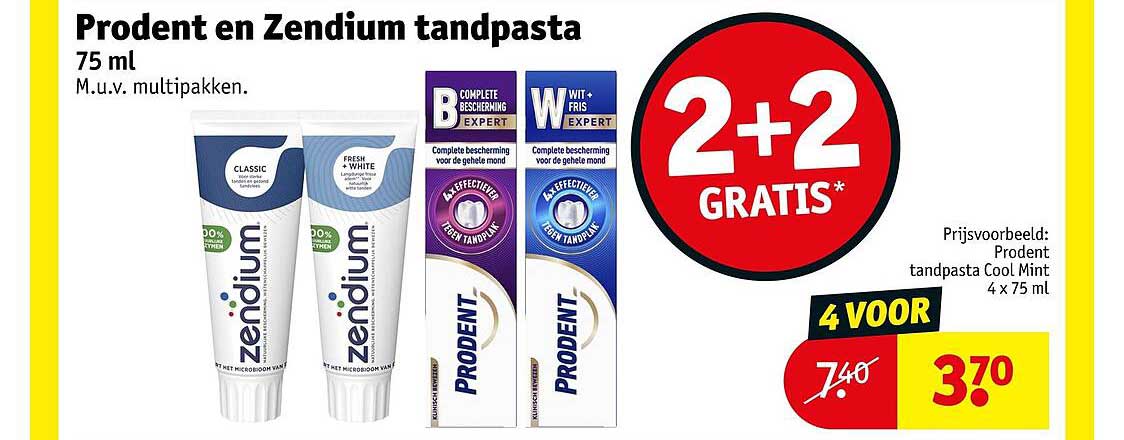 Prodent en Zendium tandpasta 75 ml 2+2 gratis