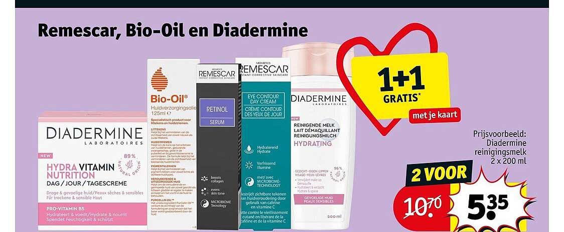 Remescar, Bio-Oil en Diadermine 1+1 GRATIS* met je kaart