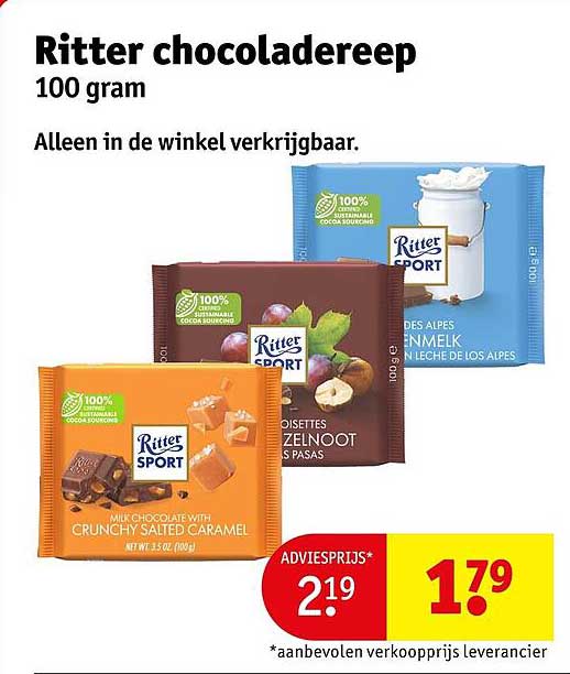Ritter chocoladereep 100 gram