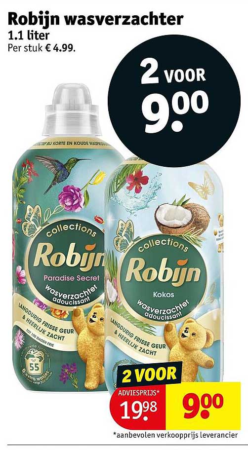 Robijn wasverzachter 1.1 liter 2 voor 9.00