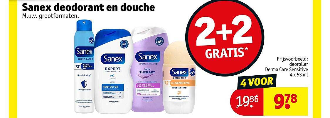 Sanex deodorant en douche 2+2 GRATIS