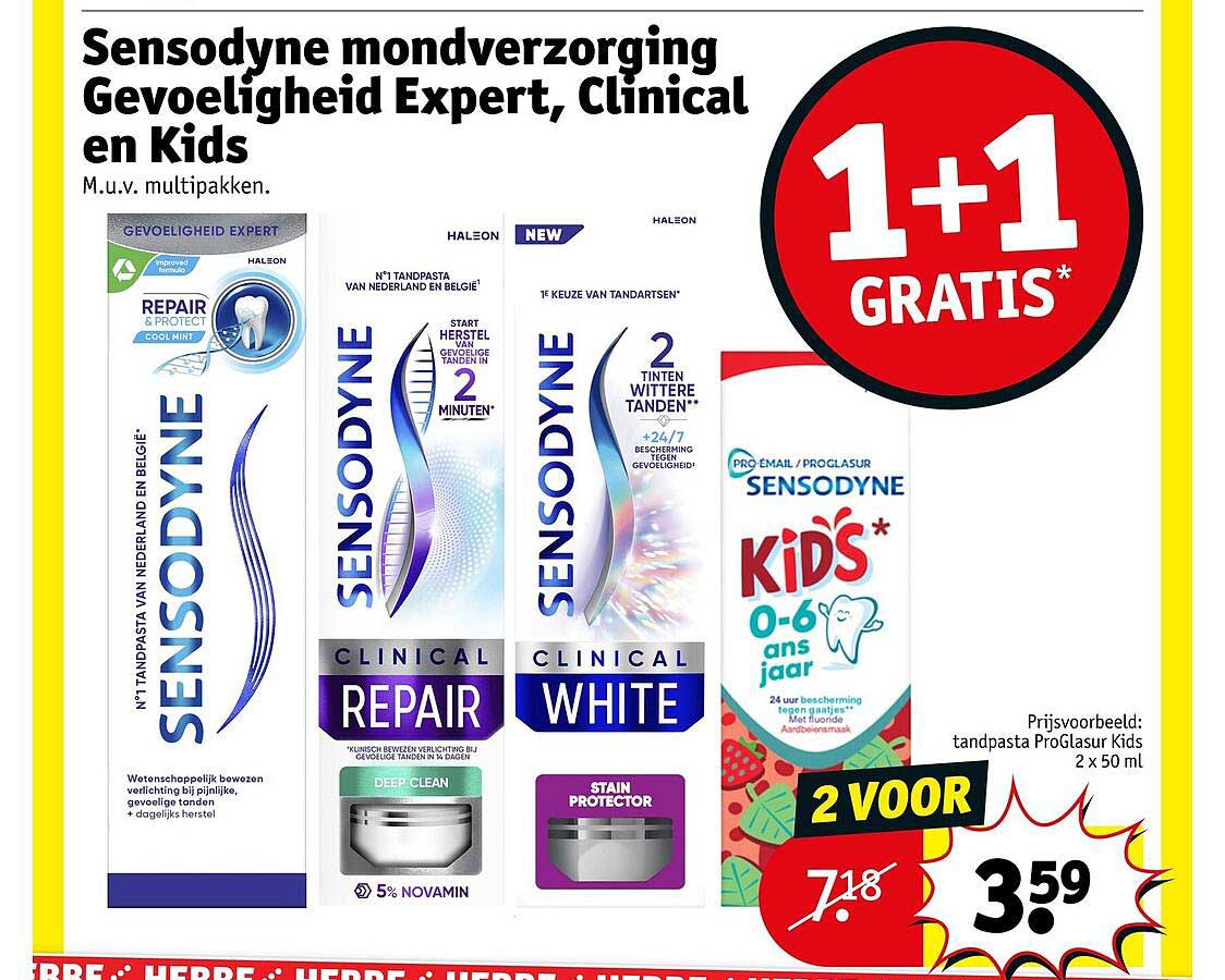 Sensodyne mondverzorging Gevoeligheid Expert, Clinical en Kids 1+1 gratis