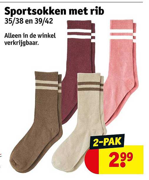 Sportsokken met rib 35/38 en 39/42 2-PAK