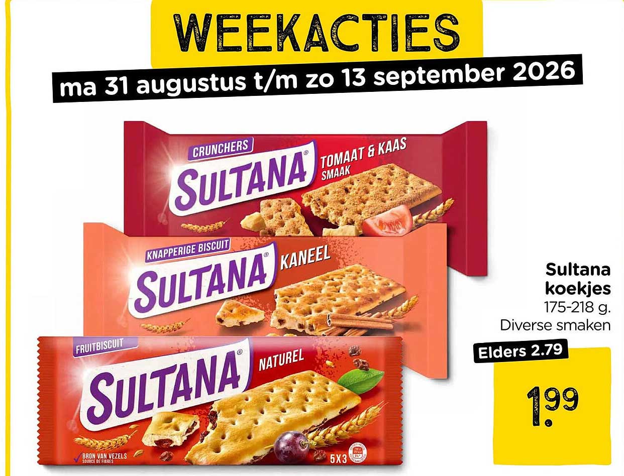 Sultana koekjes 175-218 g. Diverse smaken