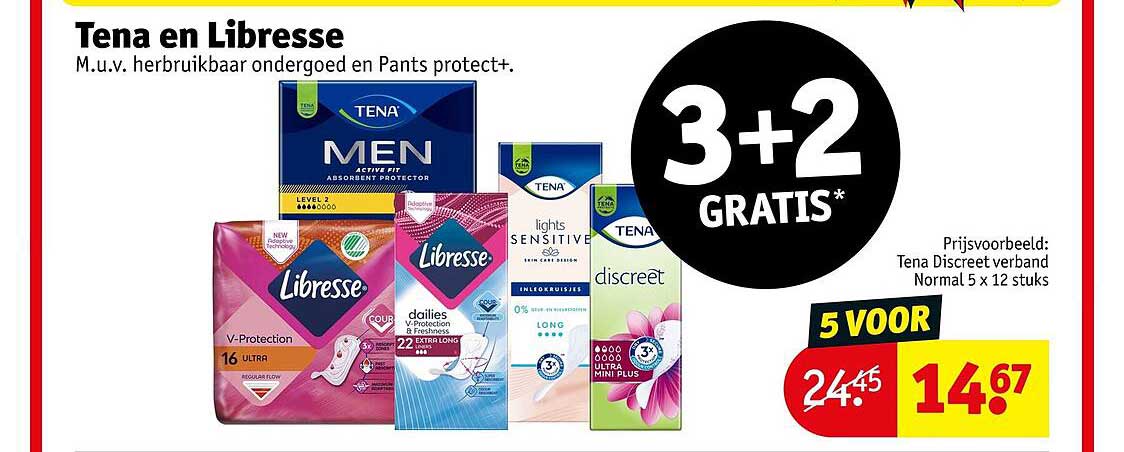 Tena en Libresse 3+2 GRATIS*