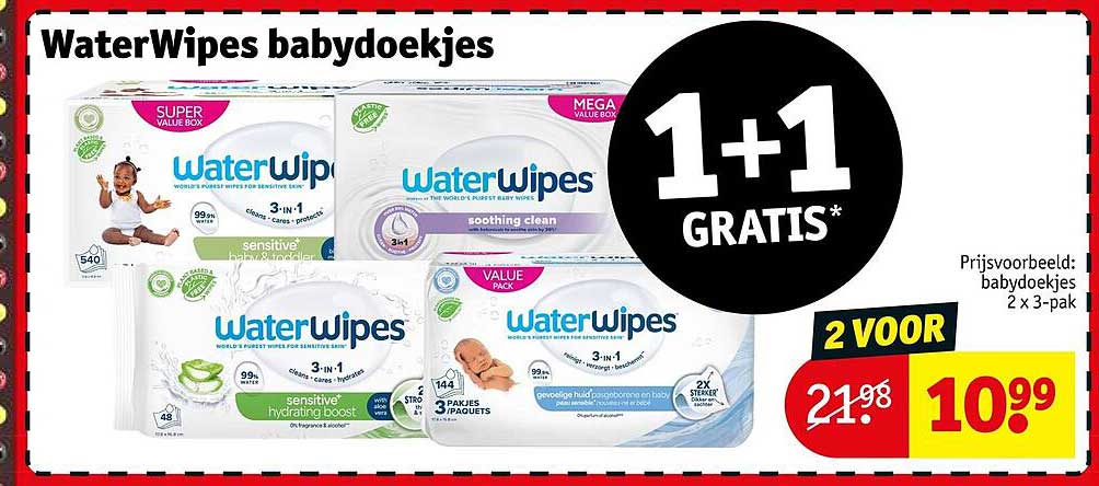 WaterWipes babydoekjes 1+1 GRATIS*