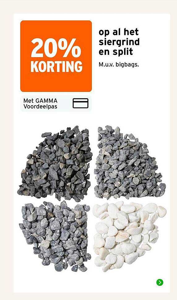 20% korting op al het siergrind en split