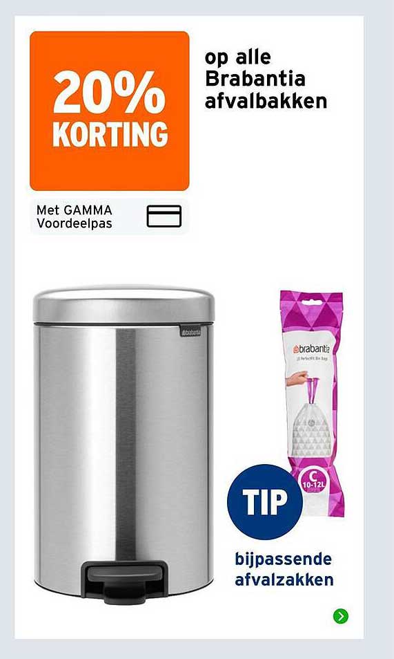 20% korting op alle Brabantia afvalbakken