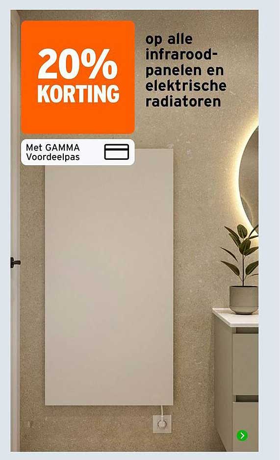 20% korting op alle infrarood-panelen en elektrische radiatoren