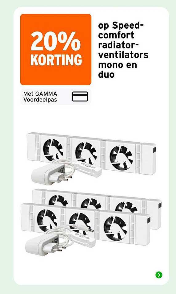 20% KORTING op Speed-comfort radiator-ventilators mono en duo