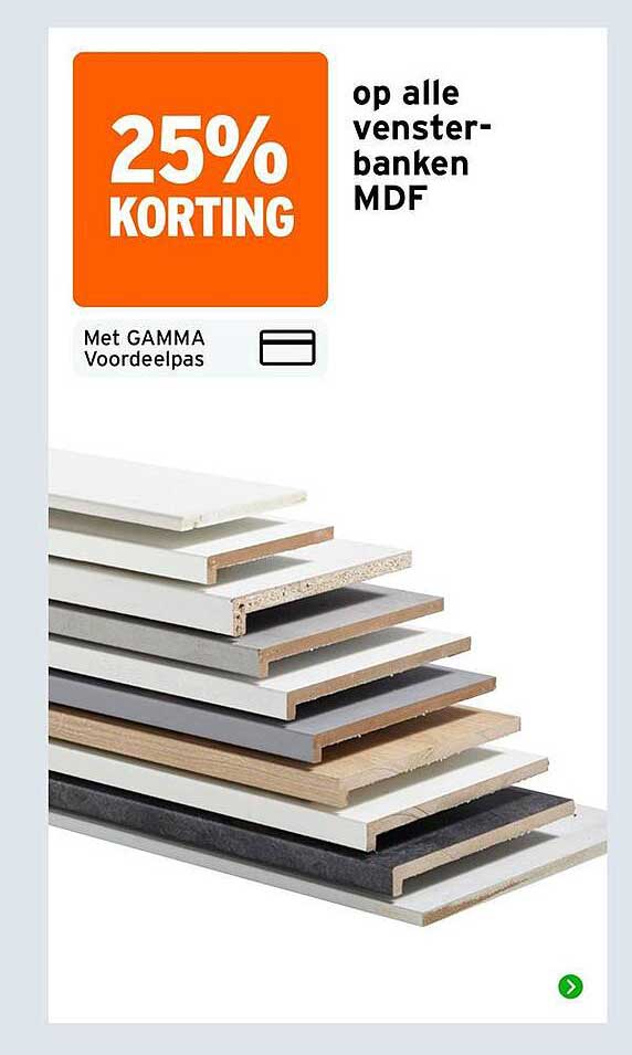 25% korting op alle vensterbanken MDF