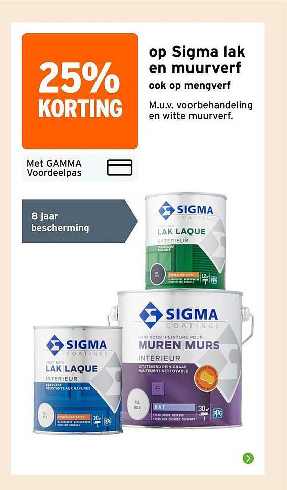 25% KORTING op Sigma lak en muurverf ook op mengverf