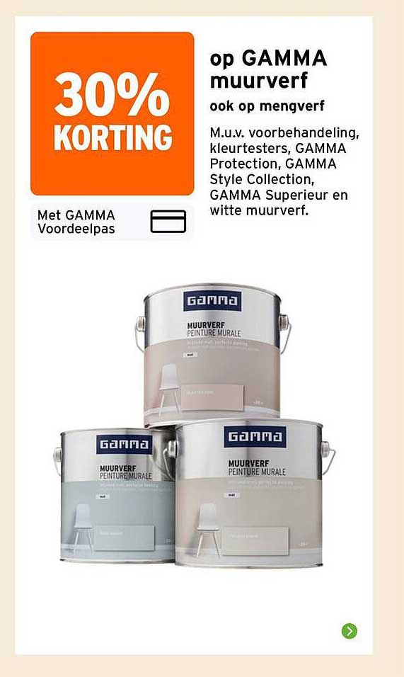 30% KORTING op GAMMA muurverf ook op mengverf