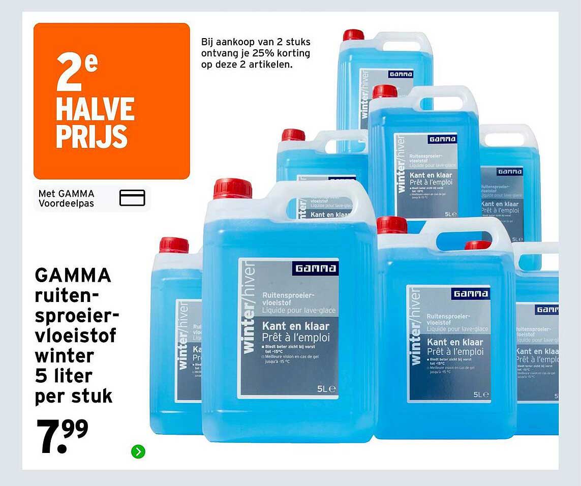 GAMMA ruitensproeier-vloeistof winter 5 liter per stuk 2e halve prijs
