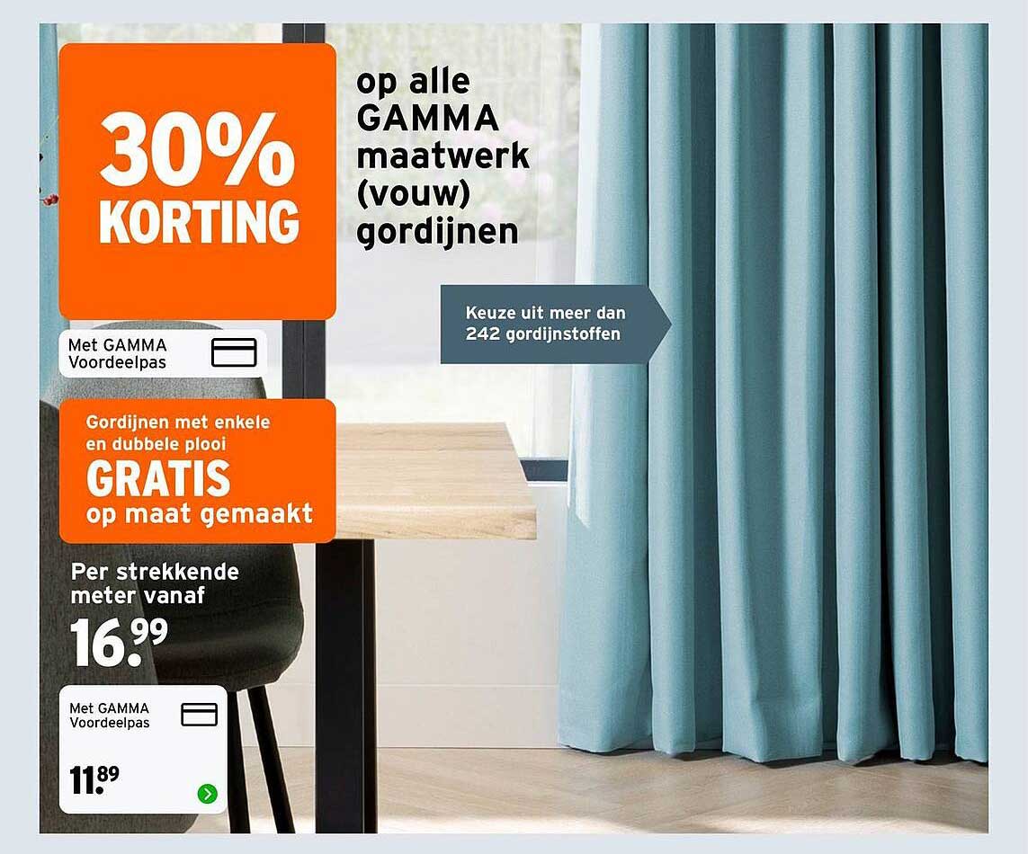 op alle GAMMA maatwerk (vouw) gordijnen