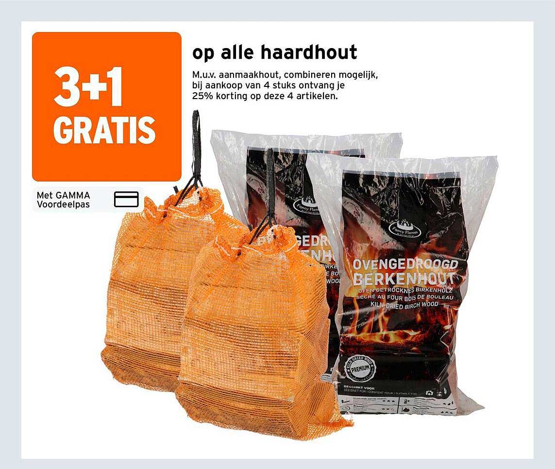 op alle haardhout 3+1 GRATIS